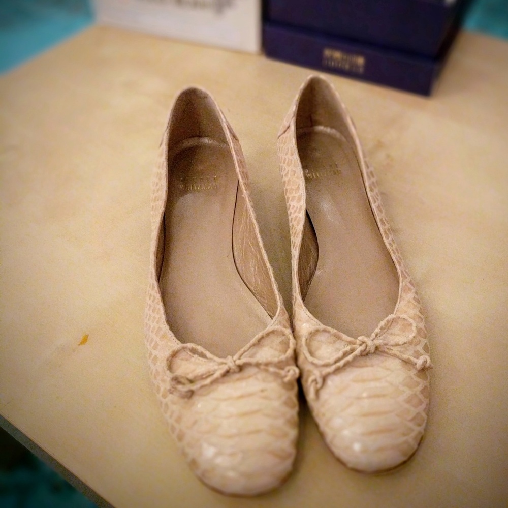 Stuart Weizman Snakeskin Suede Flats